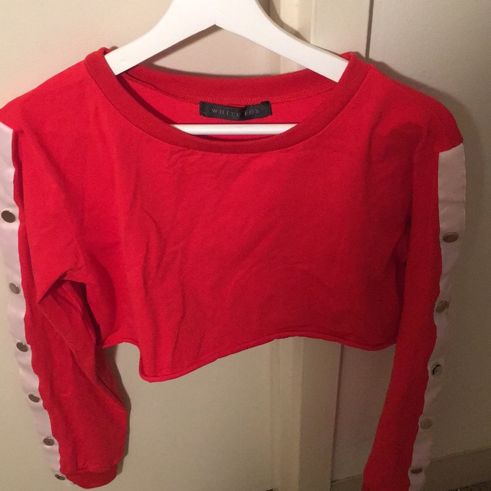 White fox cropped red top